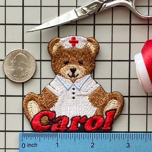 Personalized Teddy Bear Nurse Name Patch: Custom Embroidered Iron-On Applique