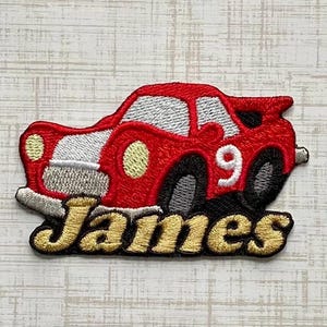 Personalized Race Car Name Patch: Custom Embroidered Iron-On Applique