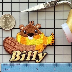 Personalized Beaver Patch/Custom Name/Iron-on 3"(W) by 2 1/4"(H)/Fun Badge/Decorative Embroidered Applique/Animal Lover Gift/Cute Design