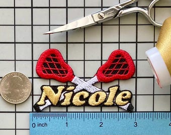 Personalized Lacrosse Patch/Custom Name/Iron-on 3 1/4&quot; by 1 3/4&quot;/Fun Badge/Decorative Embroidered Applique/Sports Lover Gift/Team Spirit