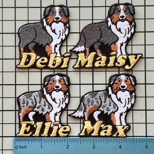 Personalized Australian Shepherd Dog Patch/Custom Name/Iron-on 2 1/2" by 2 1/2"/Fun Badge/Decorative Embroidered Applique/Dog Lover Gift