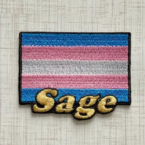 Personalized Transgender Pride Flag Name Patch: Custom Embroidered Iron-On Applique