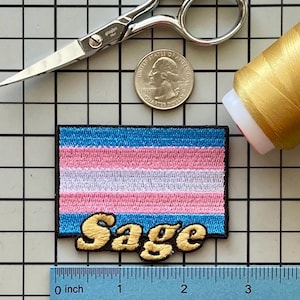 Personalized Transgender Pride Flag Name Patch: Custom Embroidered Iron-On Applique