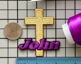 Personalized Cross Name Patch: Custom Embroidered Iron-On Applique