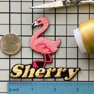 Personalized Flamingo Patch/Custom Name/Iron-on 3&quot;(W) by 2 3/4&quot;(H)/Fun Badge/Decorative Embroidered Applique/Animal Lover Gift/Cute Design