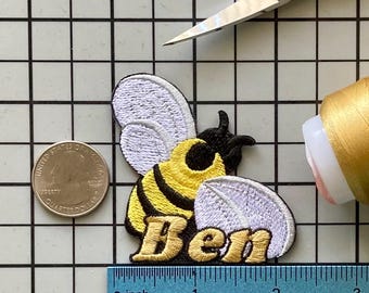 Personalized Bee Name Patch Custom Embroidered Iron-On/Sew On/Hook & Loop Applique