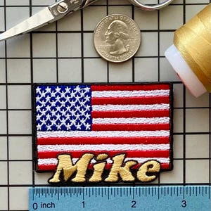 Personalized USA Flag Name Patch: Custom Embroidered Iron-On Applique