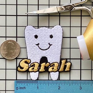 Personalized Tooth Dentist Name Patch: Custom Embroidered Iron-On Applique