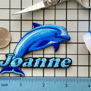 Personalized Dolphin Patch/Custom Name/Iron-on 3&quot;(W) by 2 1/2&quot;(H)/Fun Badge/Decorative Embroidered Applique/Animal Lover Gift/Cute Design