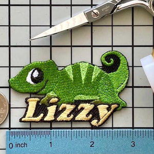 Personalized Lizard Name Patch: Custom Embroidered Iron-On Applique