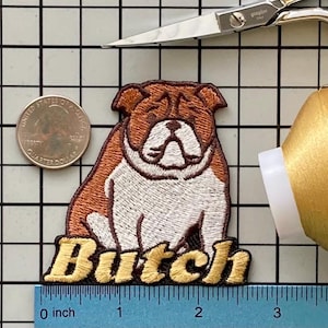 Personalized Bulldog Dog Patch/Custom Name/Iron-on 2 3/4&quot; (W) by 2 1/2&quot; (H)/Fun Badge/Decorative Embroidered Applique/Dog Lover Gift