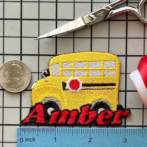 Personalized School Bus Name Patch: Custom Embroidered Iron-On Applique