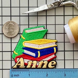Personalized Book Stack Name Patch: Custom Embroidered Iron-On Applique