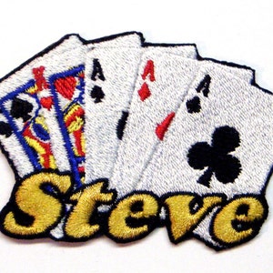 Personalized Cards Patch/Custom Name/Iron-on 3"(W) by 2"(H)/Fun Badge/Decorative Embroidered Applique/Gambling Lover Gift/Full House/Casino
