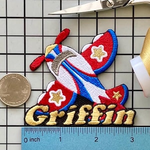 Personalized Airplane Patch/Custom Name/Iron-on 3&quot;(W) by 2 3/4&quot;(H)/Fun Badge/Decorative Embroidered Applique/Pilot Gift/Flying