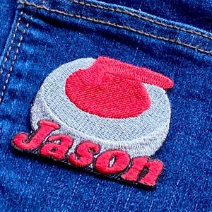 Personalized Curling Stone Name Patch: Custom Embroidered Iron-On Applique