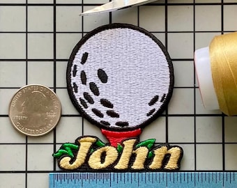Personalized Golf Ball Patch/Custom Name/Iron-on 2 1/4&quot; by 2 3/4&quot;/Fun Badge/Decorative Embroidered Applique/Sports Lover Gift/Team Spirit