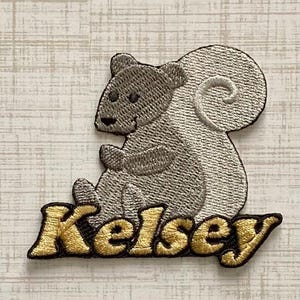 Personalized Squirrel Name Patch: Custom Embroidered Iron-On Applique