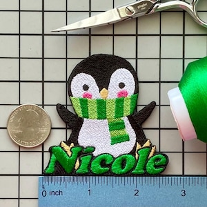 Personalized Penguin Name Patch: Custom Embroidered Iron-On Applique