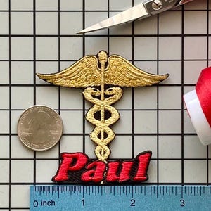 Personalized Caduceus Medical Name Patch: Custom Embroidered Iron-On Applique
