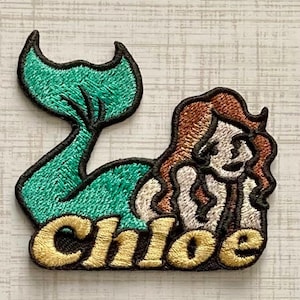 Personalized Mermaid Name Patch: Custom Embroidered Iron-On Applique