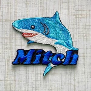 Personalized Shark Name Patch: Custom Embroidered Iron-On /Sew On/Hook & Loop Applique