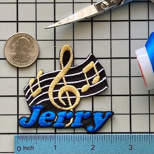 Personalized Music Patch/Custom Name/Iron-on 2 1/2&quot;(W) by 2 1/4&quot;(H)/Fun Badge/Decorative Embroidered Applique/Music Lover Gift/Band