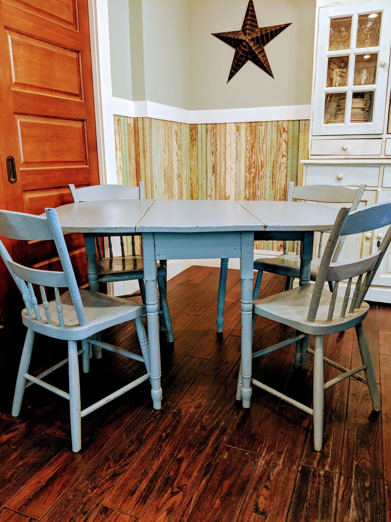 Vintage Drop Leaf Table Antique Gate Leg Table And Four Chairs Cottage Farmhouse Table Swing Arm Table Round Table