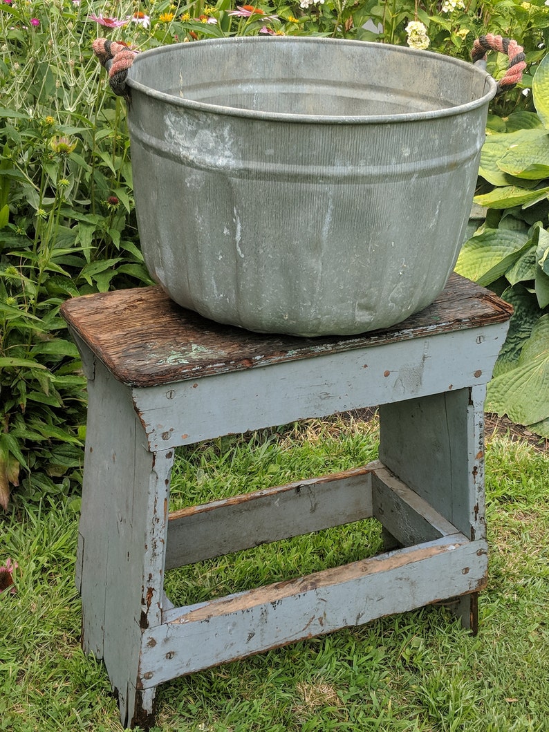 Vintage Galvanized Wash Tub Metal Washtub With Rope Handles Vintage Wash Bucket