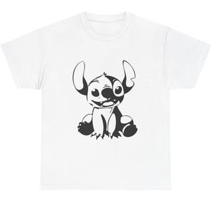Playful Stitch Character Unisex Heavy Cotton Tee, Cute T-Shirt, Cartoon Fan Apparel, Gift for Kids & Adults, Casual Wear, Fun Fashion
