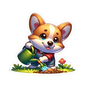 Stickers de jardinage corgi mignons, décoration de jardinage, cadeaux pour amoureux des chiens, stickers pour ordinateur portable, amateurs de fleurs