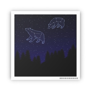 Poster Print, Night Sky Bear Constellations Ursa Major Minor Silhouette Art, Wall Art Decor, Astrology Gift, Astronomy Home Decor, Galaxy