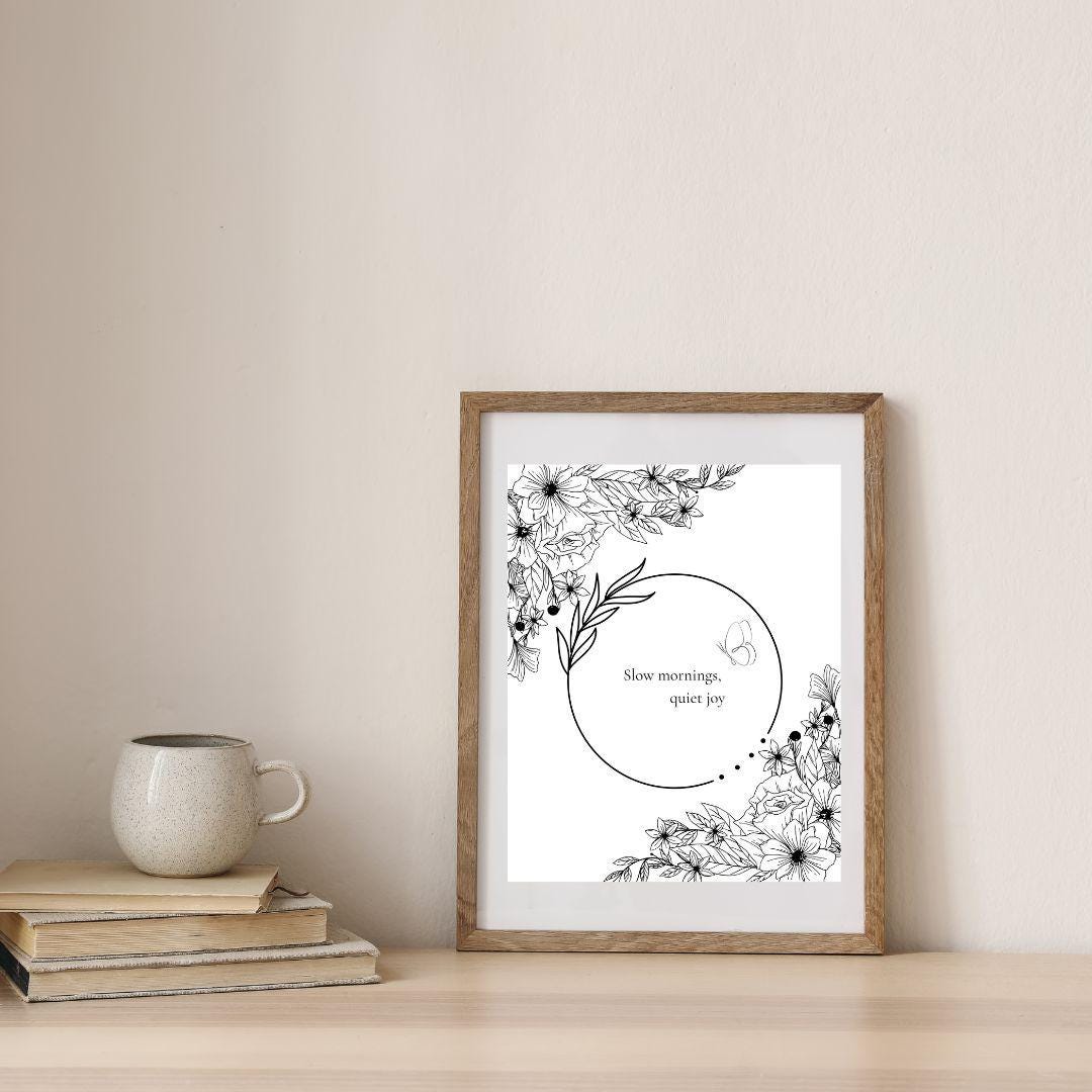 Slow Mornings Quiet Joy Printable Wall Art – Minimalist Floral Line Art ...
