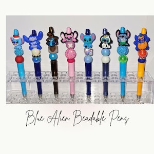 Character Beadable Pen – Playful Tropical Blue Alien - Refillable Ink - Gift for All Ages
