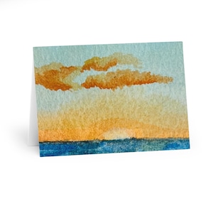 Coucher de soleil à Cottesloe à l'aquarelle, Perth, cartes de voeux artistiques pour toutes les occasions | Paquet de 5 | Parfait pour les anniversaires, merci et rétablissez-vous bientôt