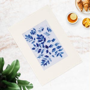 Botanical Cotton Tea Towel - Blue Floral Print, Kitchen Decor, Gift for Nature Lovers