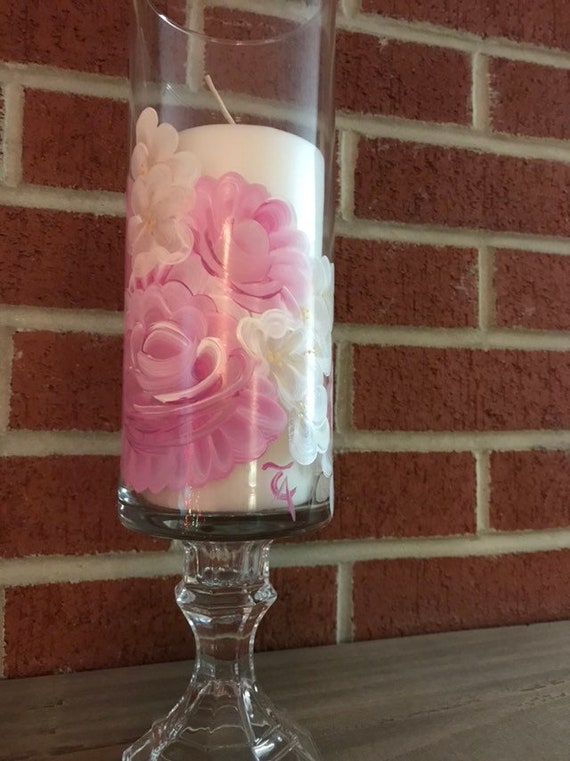 Pink Rose White Filler Flower Candle Holder Vase Etsy