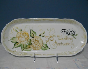 Platter Personalized China Wedding anniversary Platter/ Plate Hand Painted Memorabilia Made for you