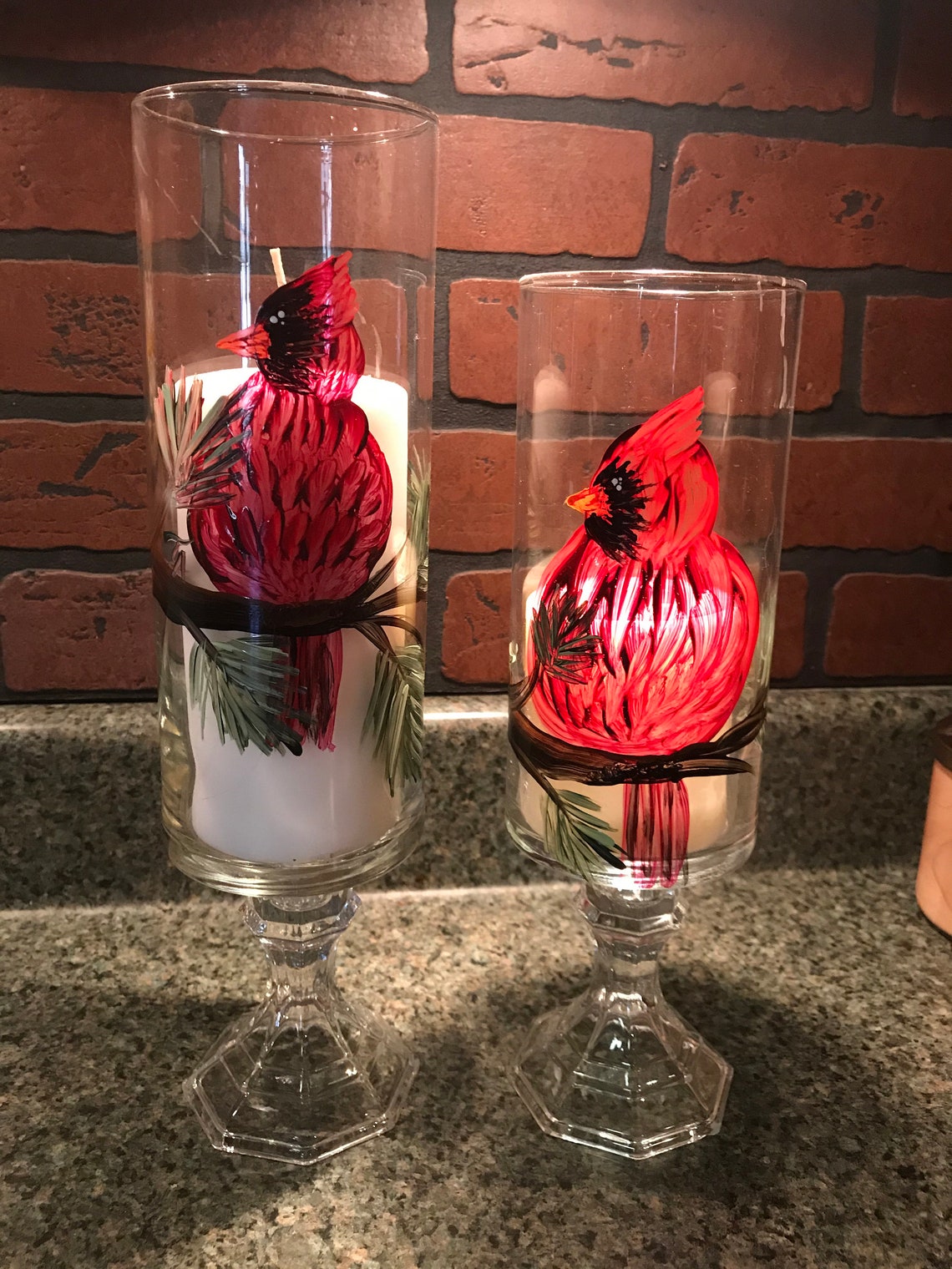 Candle Holder Glass Vase With Delightful Cardinal. Etsy