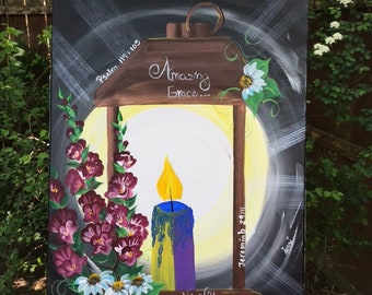 Canvas Acrylic painting Bladder cancer awareness Lantern
