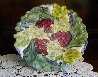 Platter Porcelain Kitchen Platter Hand painted Wine Grape and Snowball Bush design