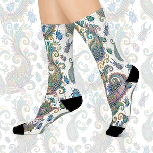 Whimsical Bohemian Paisley Beetle Cushioned Crew Socks | Women's Dress Socks