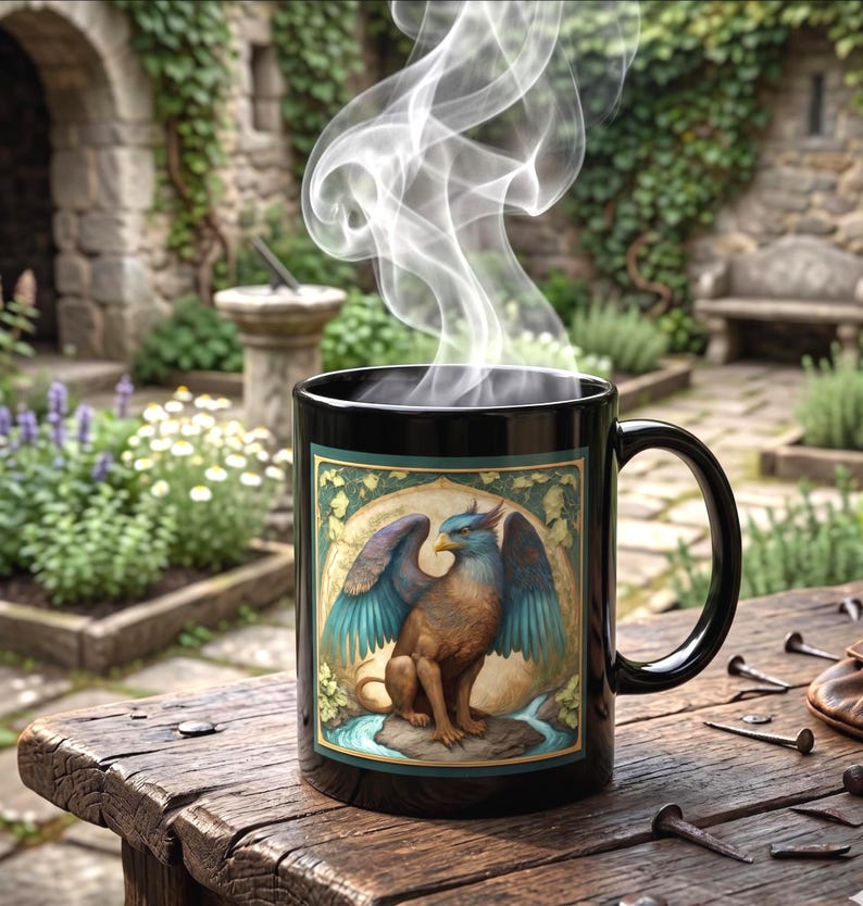 Mythical Griffin Coffee Mug | Vintage Fantasy Beast Ceramic Cup | Blue ...