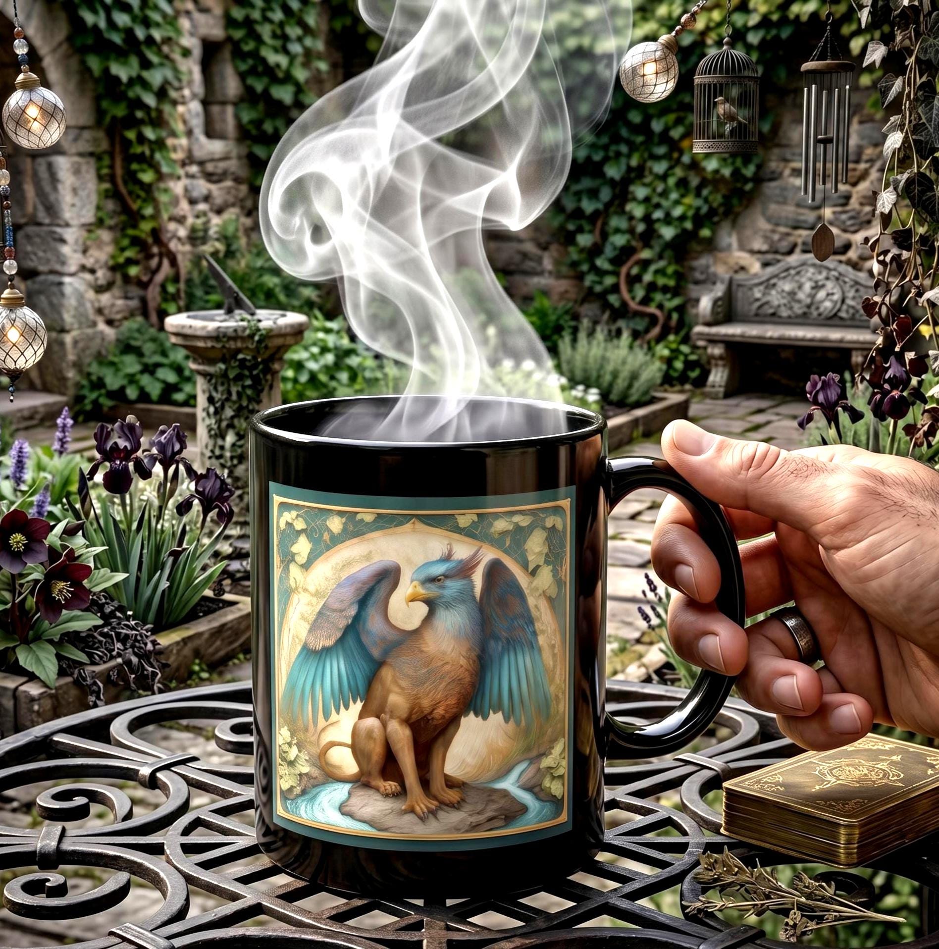 Mythical Griffin Coffee Mug | Vintage Fantasy Beast Ceramic Cup | Blue ...