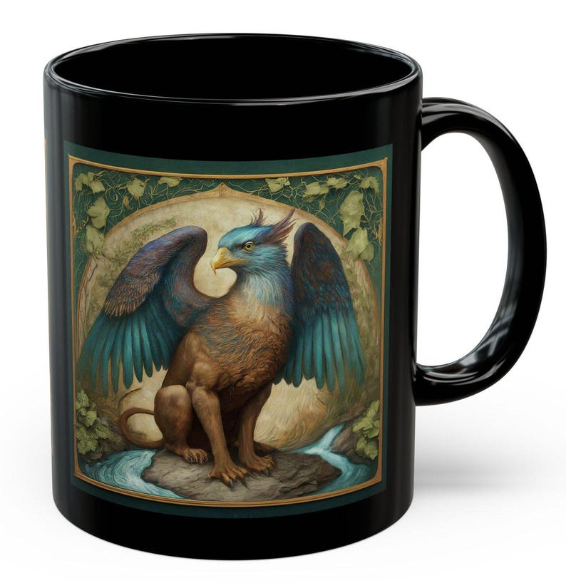 Mythical Griffin Coffee Mug | Vintage Fantasy Beast Ceramic Cup | Blue ...