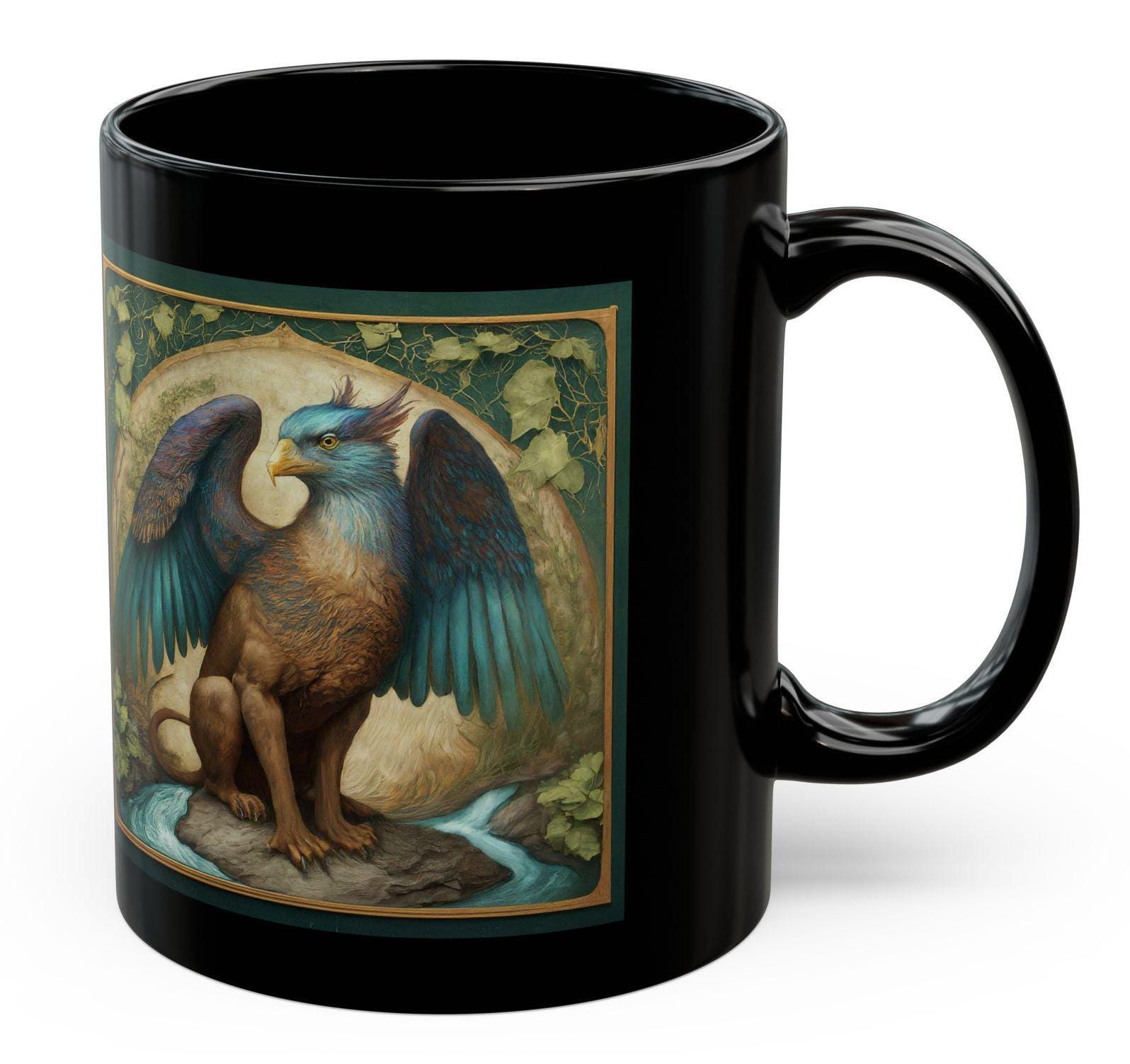 Mythical Griffin Coffee Mug | Vintage Fantasy Beast Ceramic Cup | Blue ...
