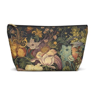 Vintage Floral Accessory Pouch, Tapestry look Makeup Bag, Bohemian Travel Essentials, Stylish Gift for Her, vintage botanical zipper pouch