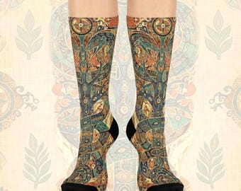 Bohemian Abstract socks, Premium quality DTG print, Tribal Snakes Design socks, unisex fancy Footwear, gift for him, back to school wear
