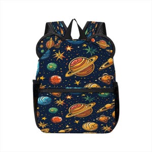 Galaxy Explorer Kids Backpack – Space Planet Print School Bag with Cute Bear Ears – Boys Girls Bookbag for Back to School