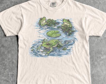 Jaren 90 kikkers zwemmen T-shirt - mannen en vrouwen unisex grafisch T-shirt - vintage kikker shirt - Wildlife natuur shirt - retro Cabincore buiten T-shirt